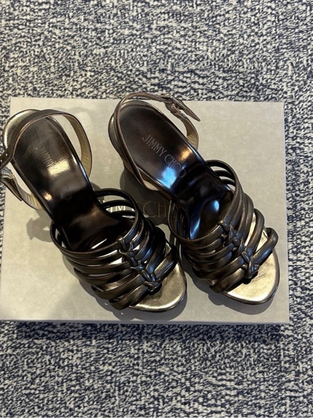 Jimmy Choo Black Multi-Strap Leather High-Heel Sandals